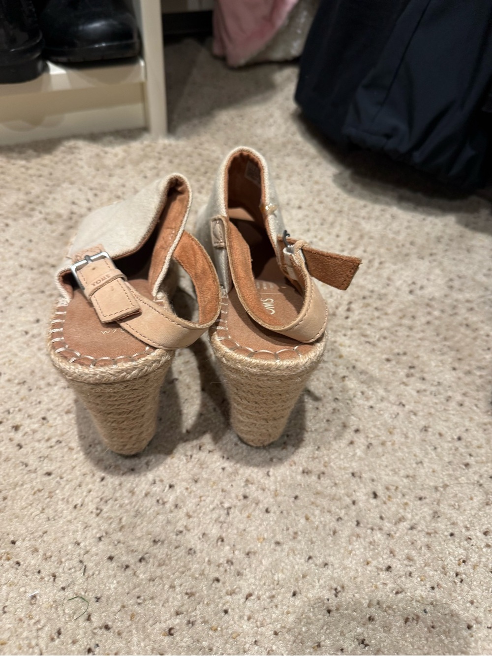TOMS Cream Canvas Espadrille Slingback Sandals with Tan Accents - Picture 3 of 3